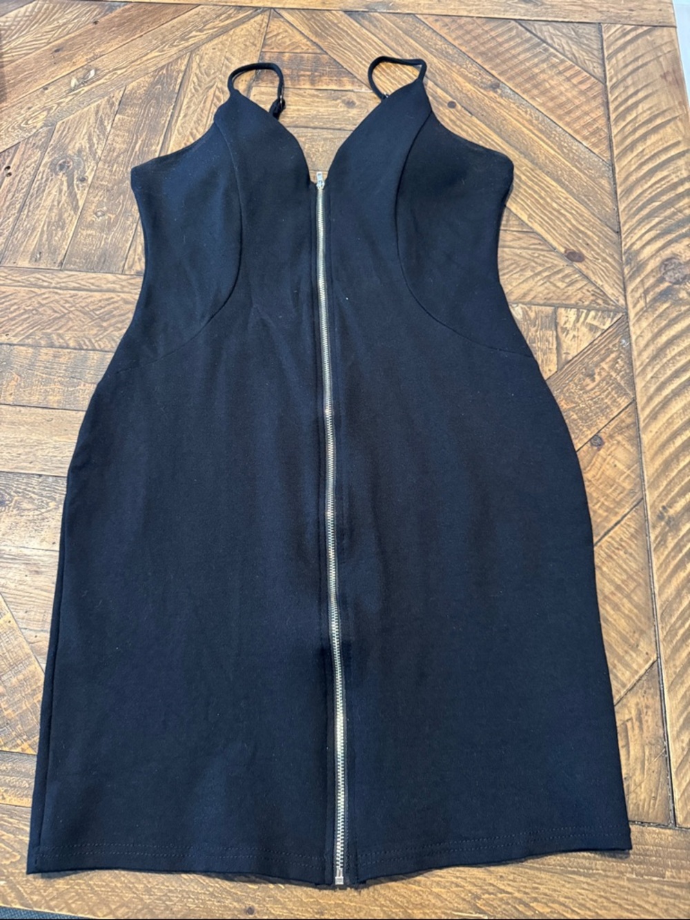 Haute Monde Black Mini Dress with Front Zip